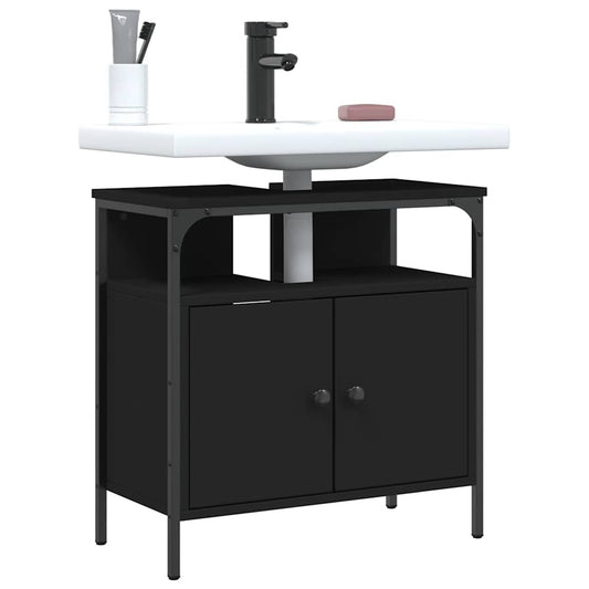 Mobile Lavabo Bagno Nero 60x30x60 cm in Legno Multistrato | homemem39