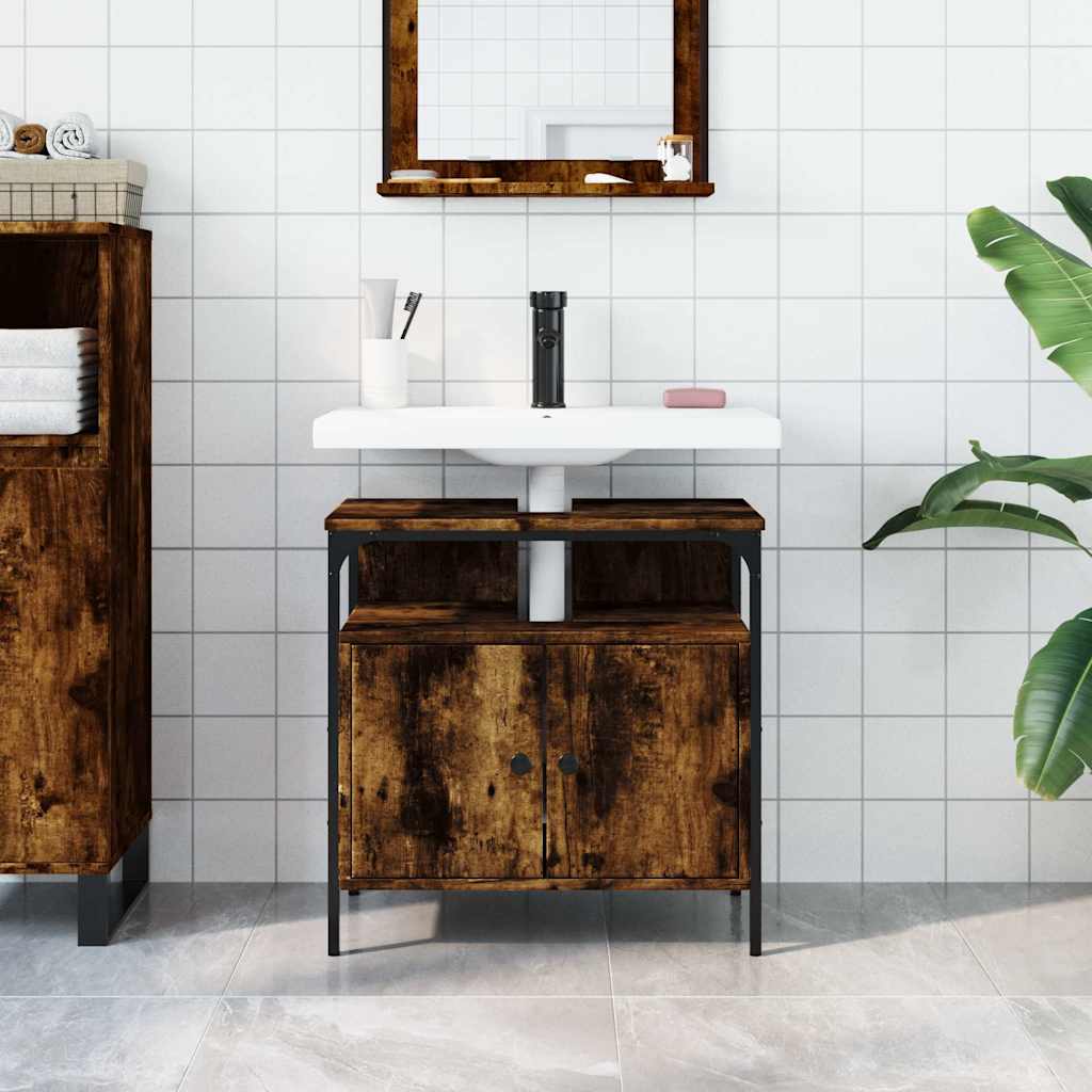 Mobile Lavabo Bagno Rovere Fumo 60x30x60 cm Legno Multistrato | homemem39