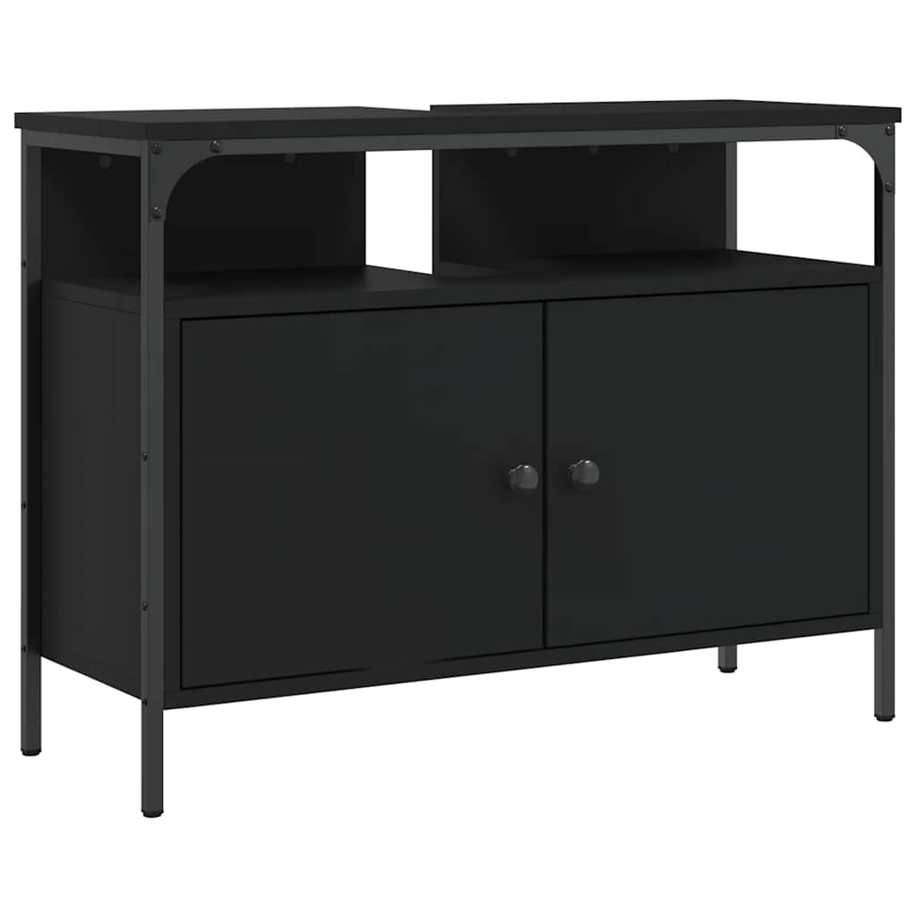 Mobile Lavabo Bagno Nero 80x30x60 cm in Legno Multistrato | homemem39