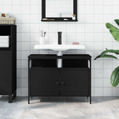 Mobile Lavabo Bagno Nero 80x30x60 cm in Legno Multistrato - homemem39