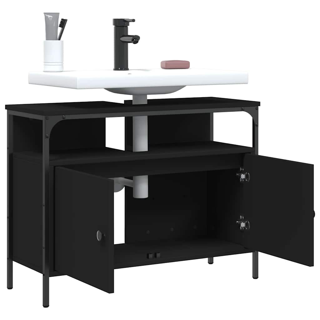 Mobile Lavabo Bagno Nero 80x30x60 cm in Legno Multistrato | homemem39
