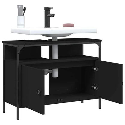 Mobile Lavabo Bagno Nero 80x30x60 cm in Legno Multistrato | homemem39
