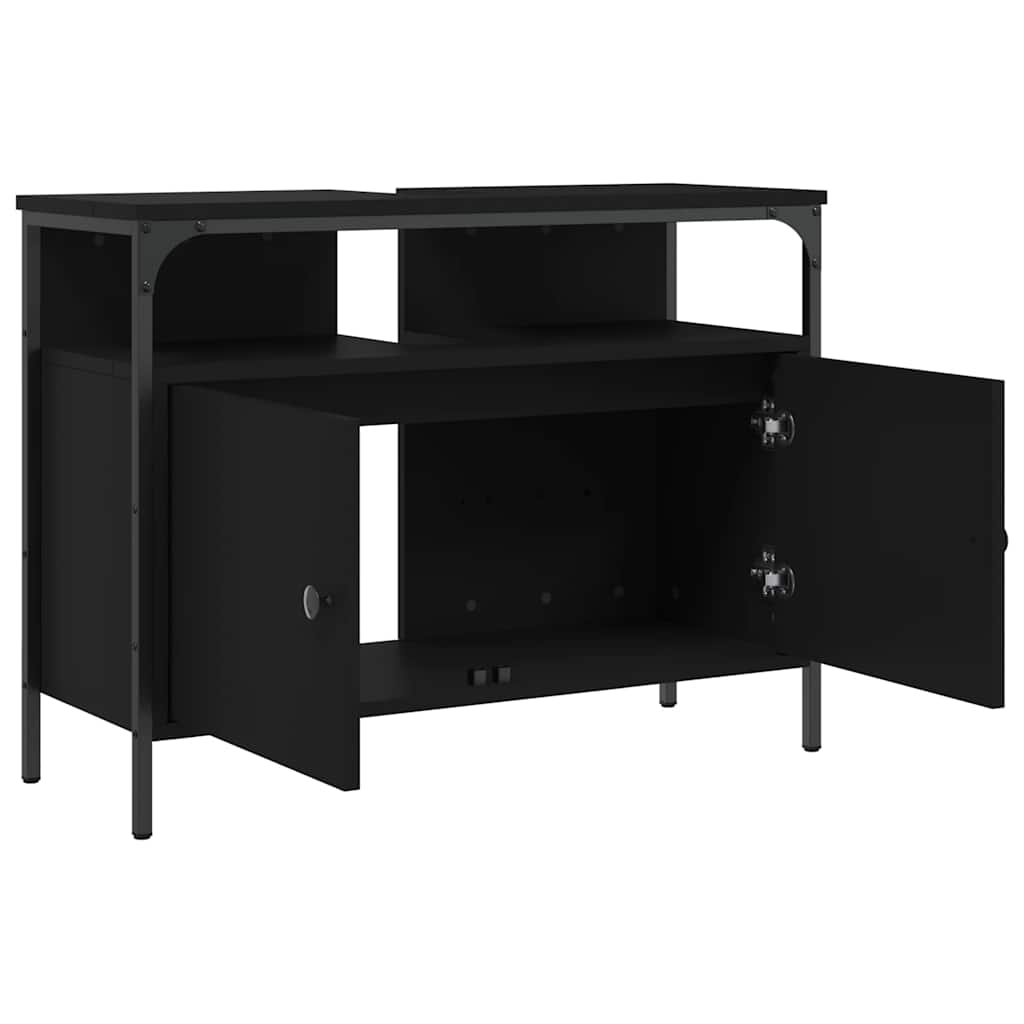 Mobile Lavabo Bagno Nero 80x30x60 cm in Legno Multistrato | homemem39