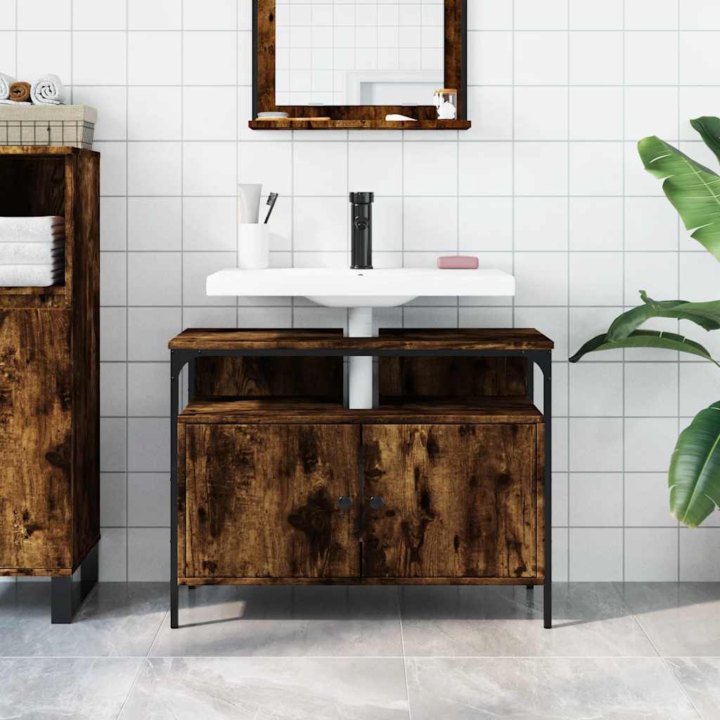 Mobile Lavabo Bagno Rovere Fumo 80x30x60 cm Legno Multistrato | homemem39
