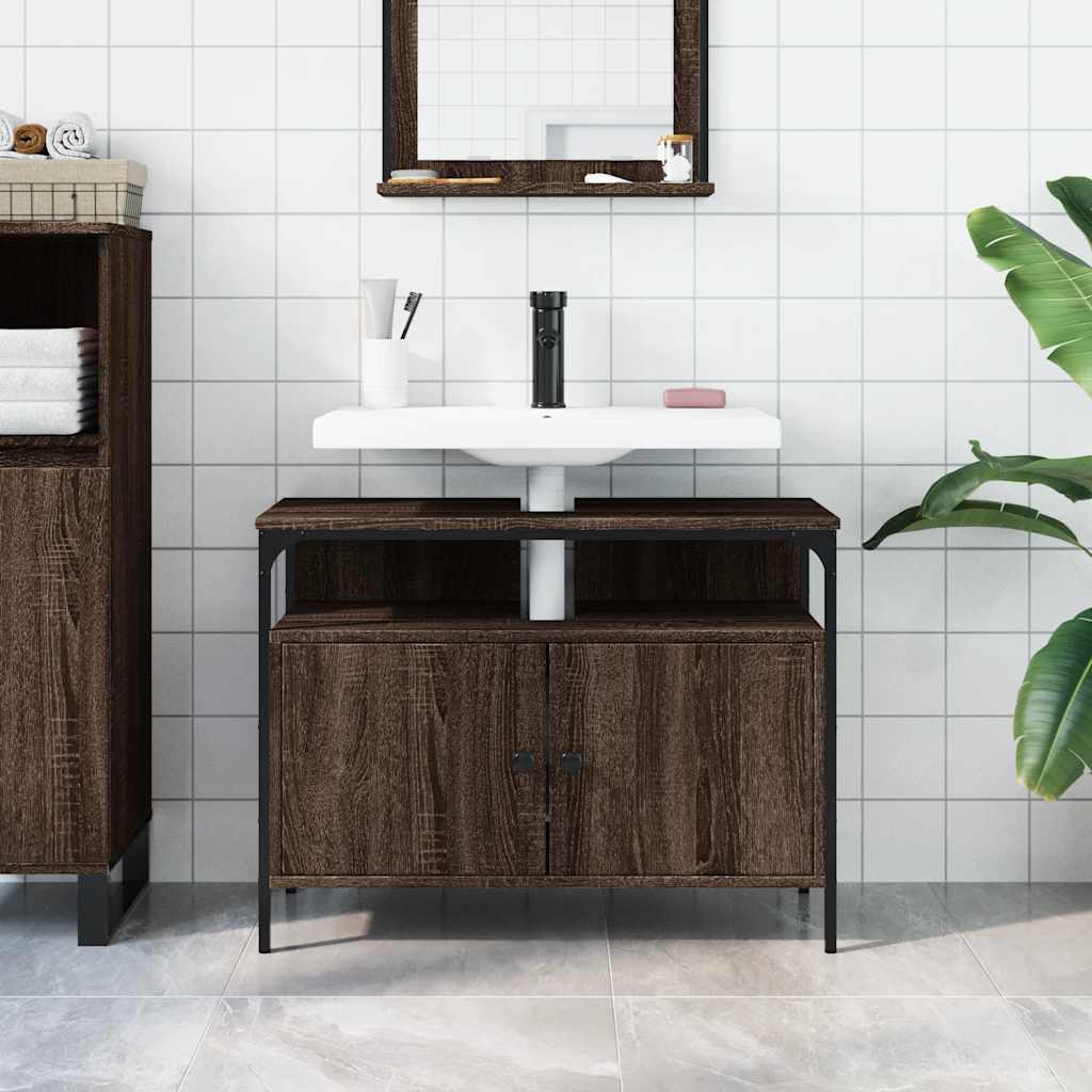 Mobile Lavabo Bagno Rovere Marrone 80x30x60cm Legno Multistrato | homemem39