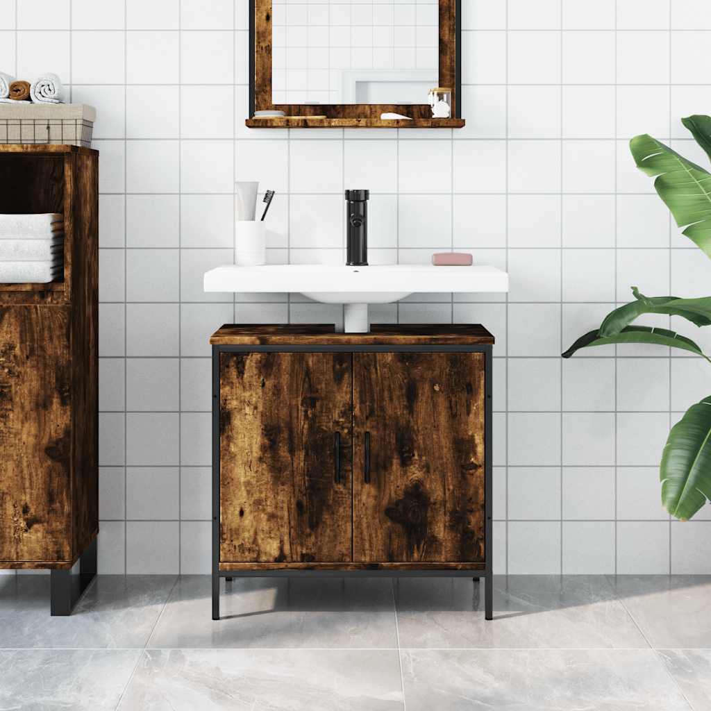 Mobile Lavabo Bagno Rovere Fumo 60x30x60 cm Legno Multistrato | homemem39
