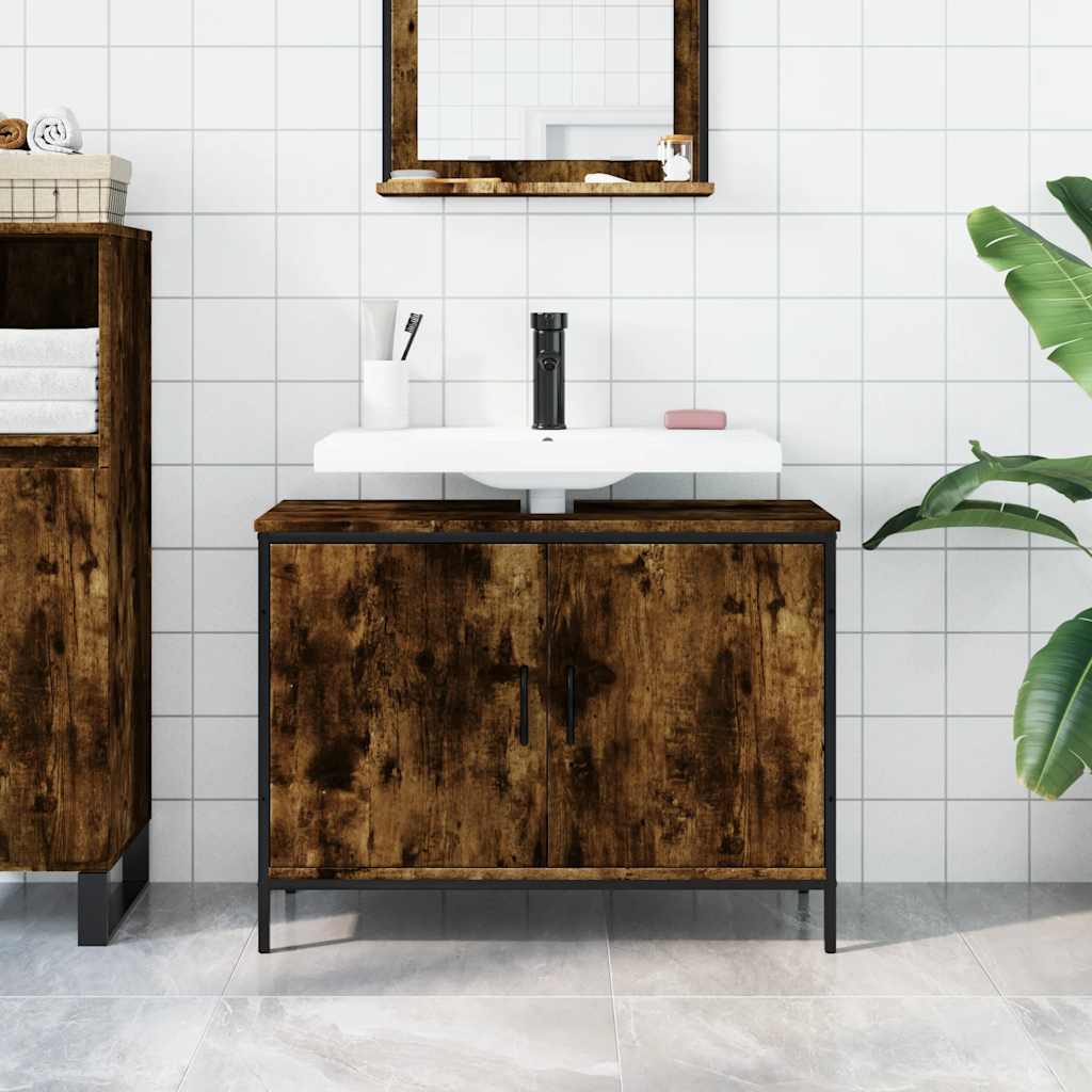 Mobile Lavabo Bagno Rovere Fumo 80x30x60 cm Legno Multistrato | homemem39