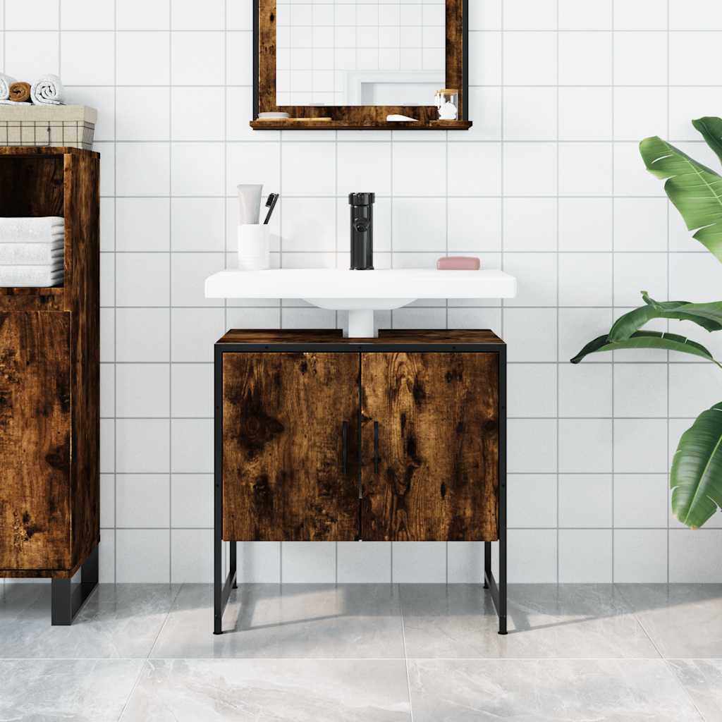 Mobile Lavabo Bagno Rovere Fumo 60x33x60 cm Legno Multistrato | homemem39