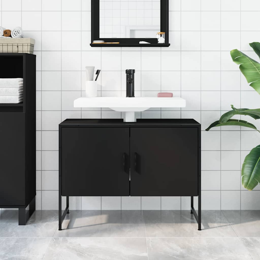 Mobile Lavabo Bagno Nero 60x30x60 cm Legno Multistrato | homemem39