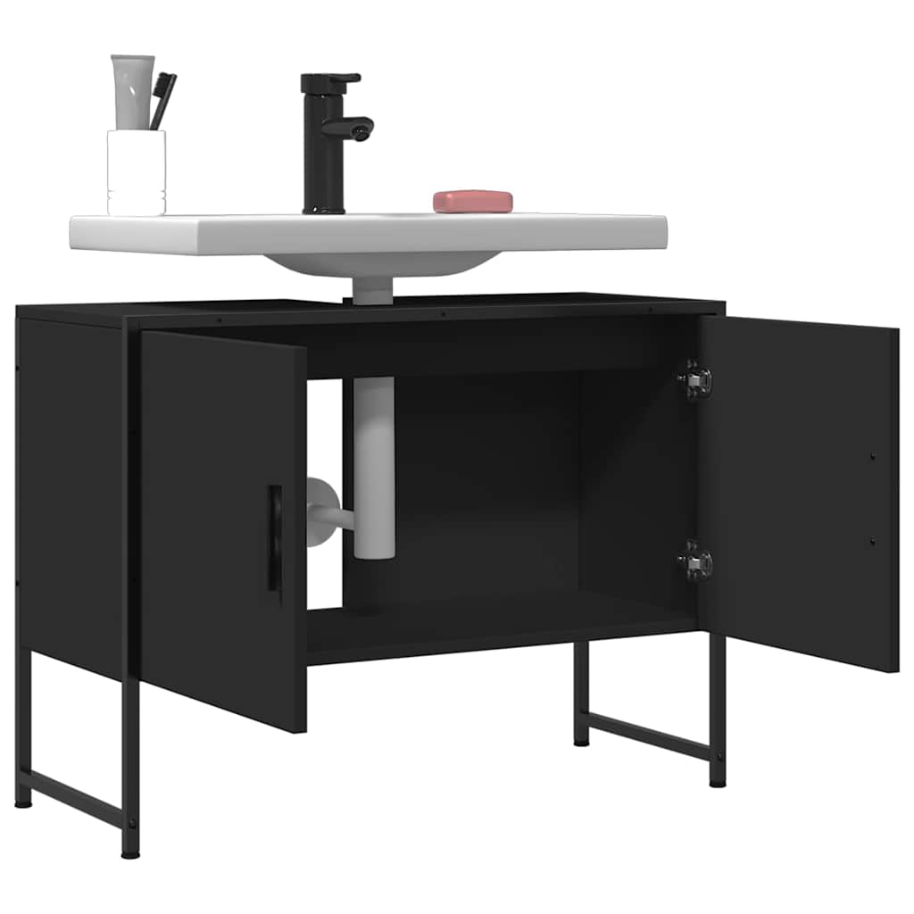 Mobile Lavabo Bagno Nero 60x30x60 cm Legno Multistrato | homemem39