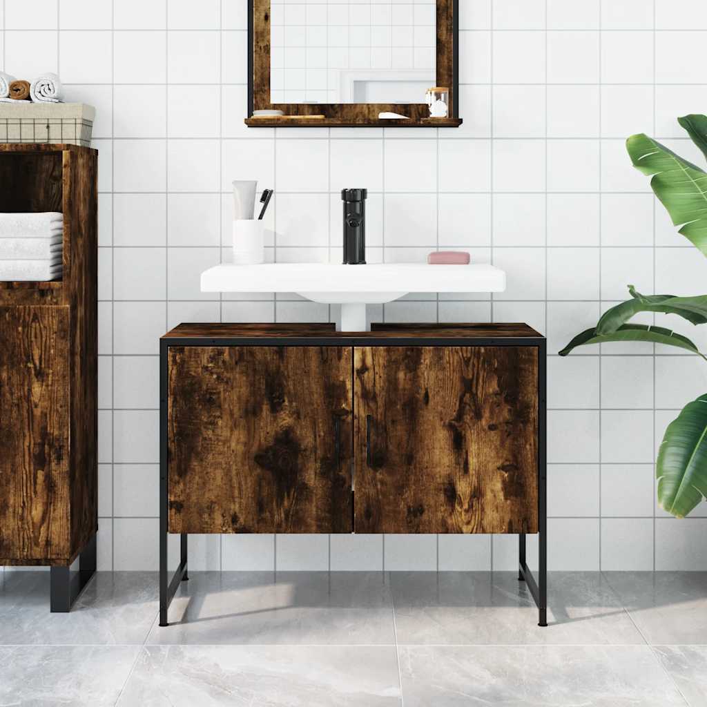 Mobile Lavabo Bagno Rovere Fumo 60x30x60 cm Legno Multistrato | homemem39