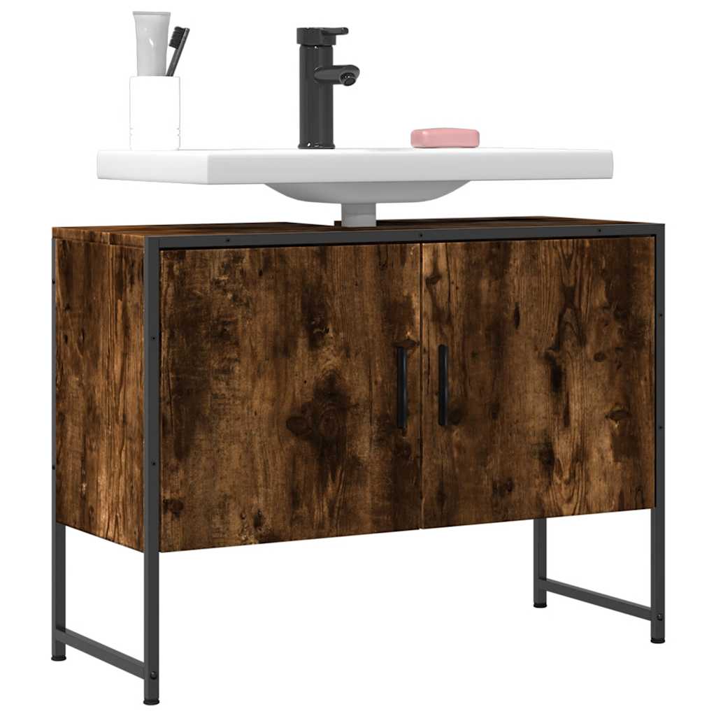 Mobile Lavabo Bagno Rovere Fumo 60x30x60 cm Legno Multistrato | homemem39