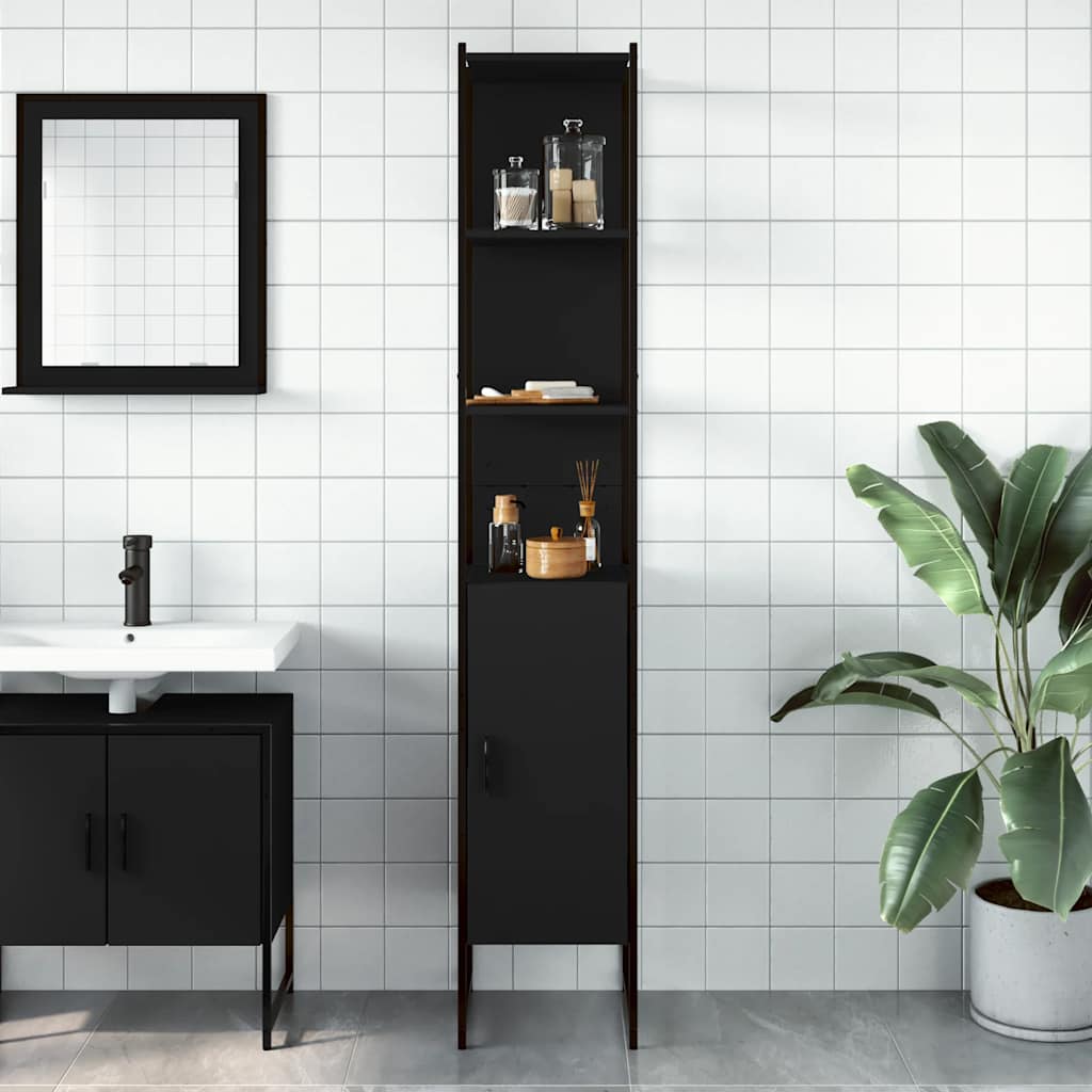 Mobile da Bagno Nero 33x33x185,5 cm in Legno Multistrato | homemem39