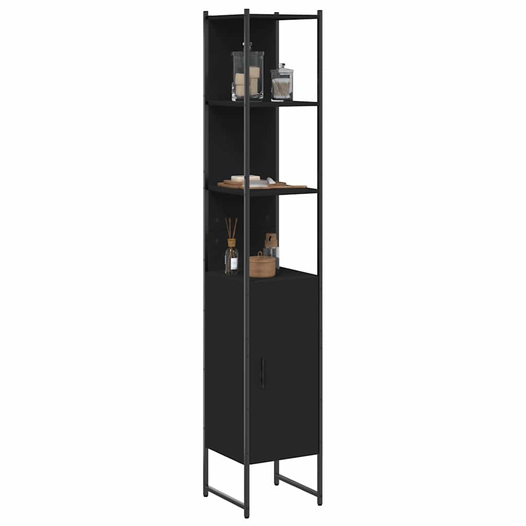 Mobile da Bagno Nero 33x33x185,5 cm in Legno Multistrato | homemem39
