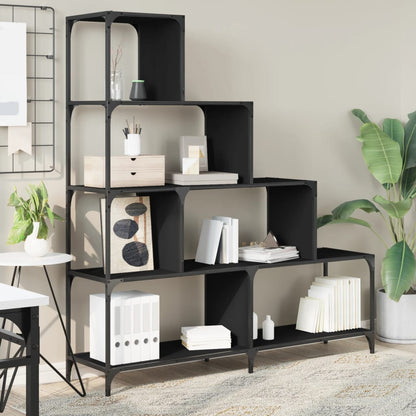 Libreria a 4 Gradini Nera 139x33,5x149 cm in Legno Multistrato | homemem39