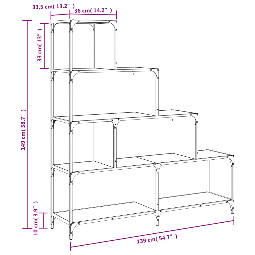 Libreria a 4 Gradini Nera 139x33,5x149 cm in Legno Multistrato | homemem39