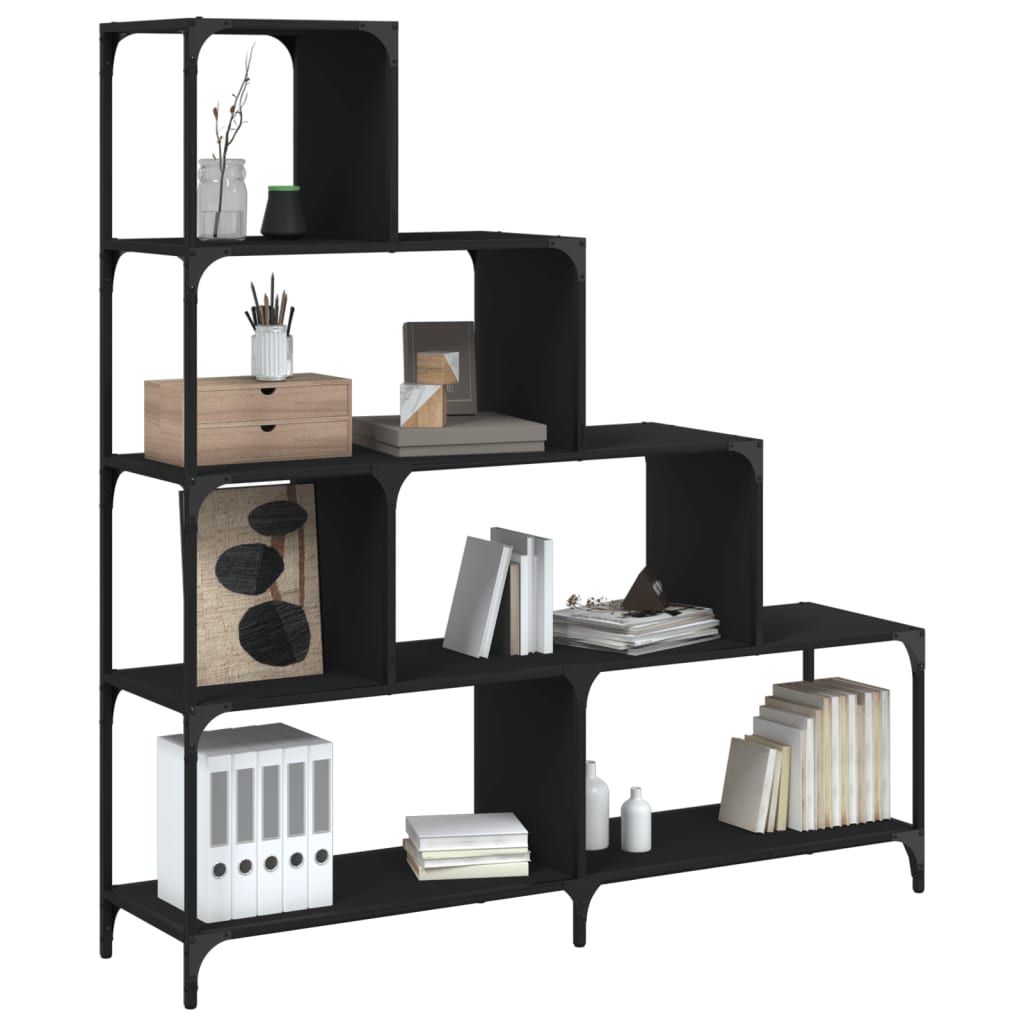 Libreria a 4 Gradini Nera 139x33,5x149 cm in Legno Multistrato | homemem39