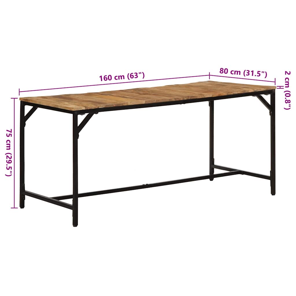 Tavolo da Pranzo 160x80x75 cm in Legno Massello di Mango Grezzo | homemem39