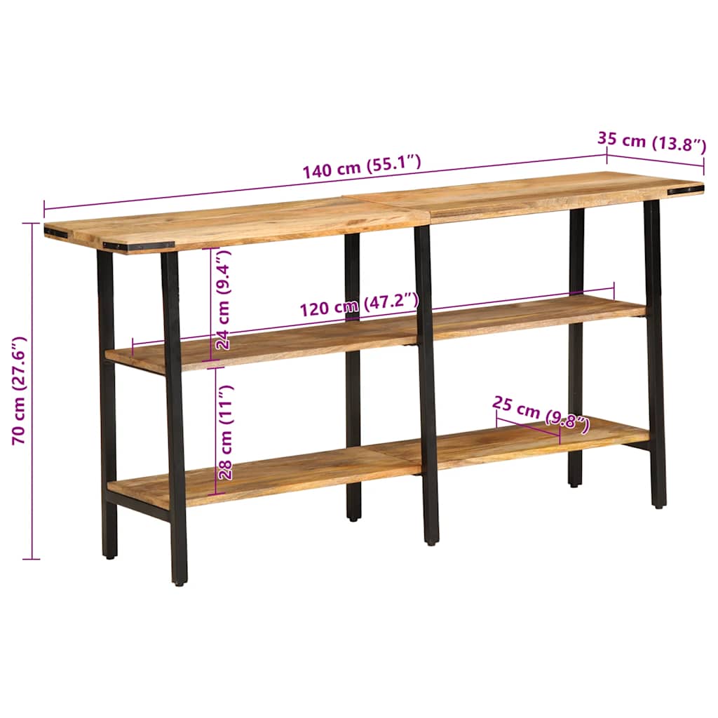 Tavolo Consolle 140x35x70 cm in Legno Massello di Mango
