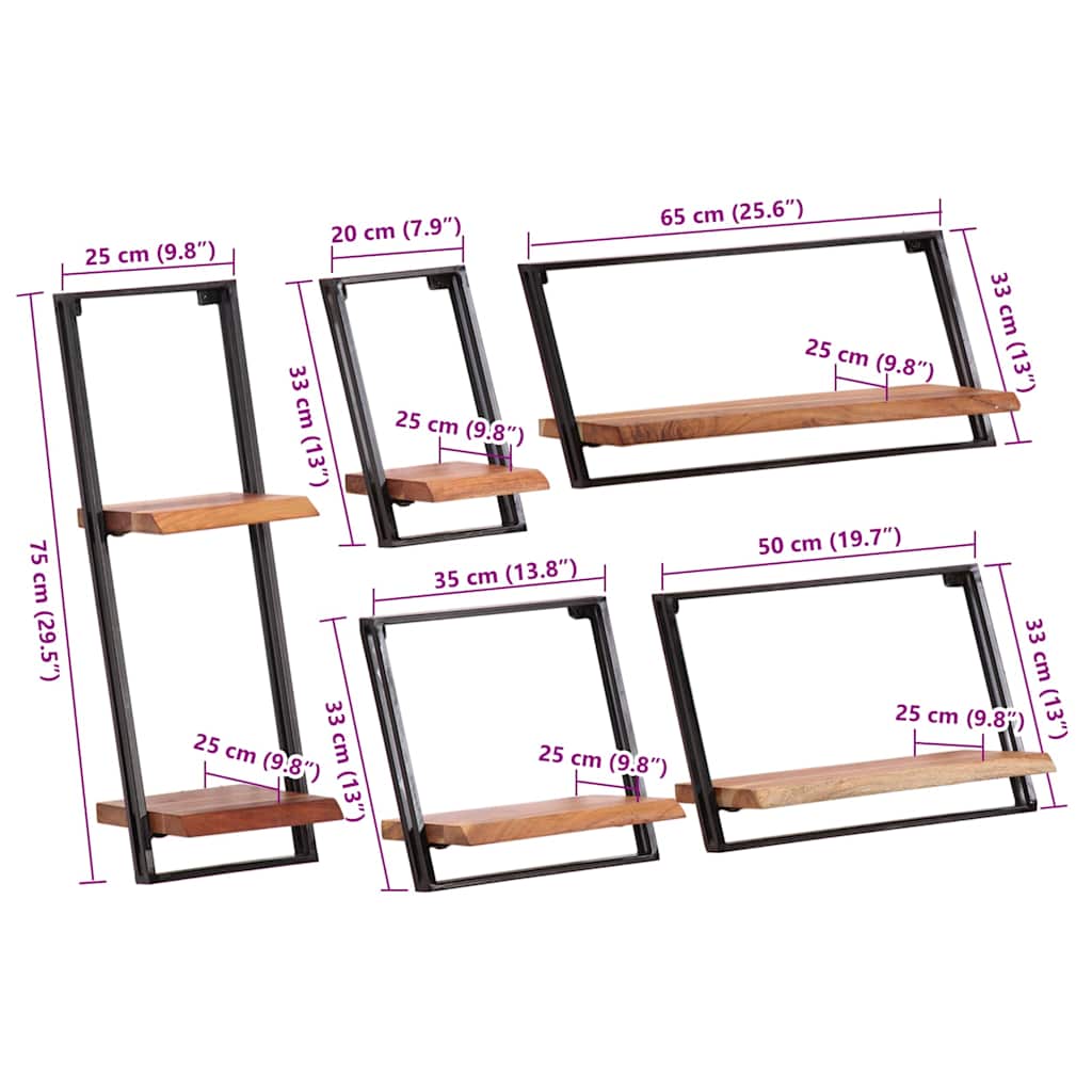 Mensole da Parete 5 pz in Legno Massello di Acacia | homemem39
