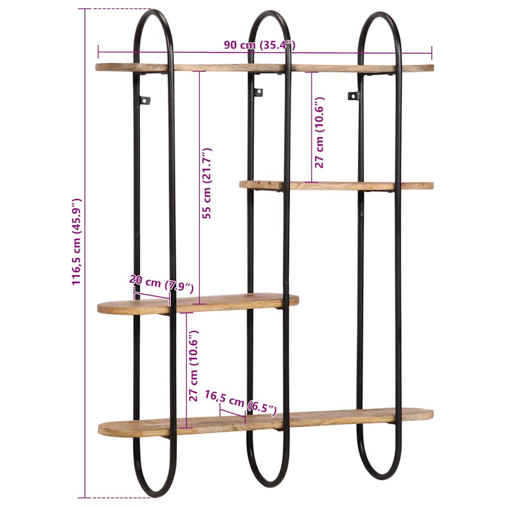 Mensola da Parete 90x20x116,5 cm Legno Massello di Mango Grezzo | homemem39