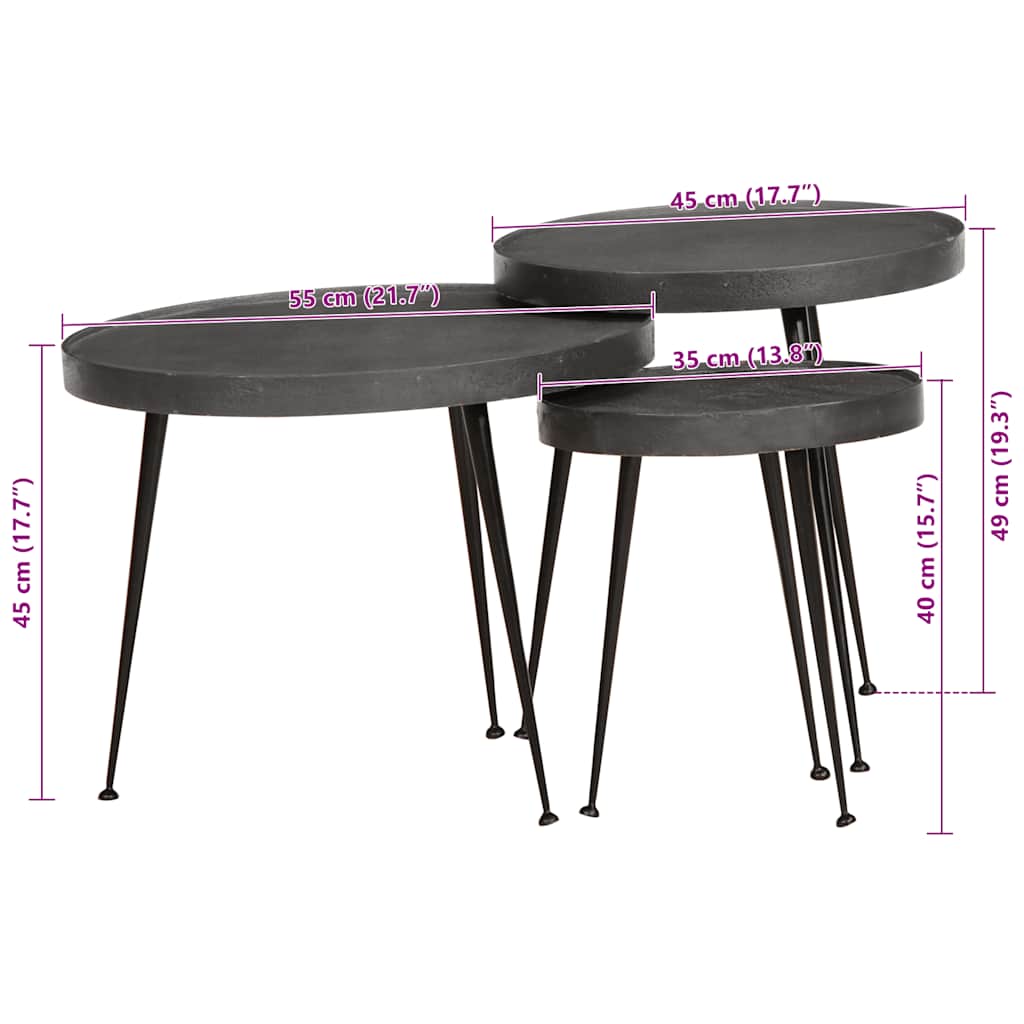 Tavolini da Salotto 3 pz Neri in Legno Multistrato | homemem39
