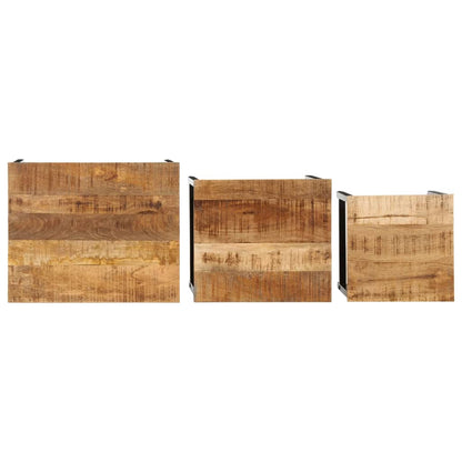 Tavolini a Incastro 3 pz in Legno Massello Grezzo di Mango - homemem39