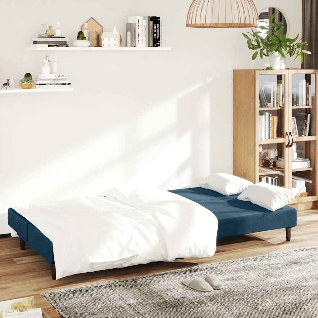 Divano Letto a 2 Posti Blu in Velluto | homemem39