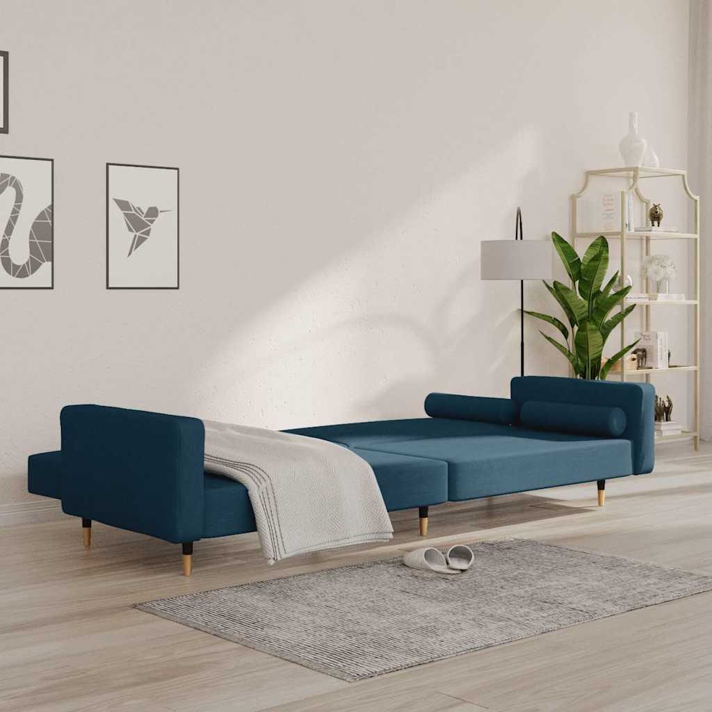 Divano Letto a 2 Posti con 2 Cuscini Blu in Velluto | homemem39