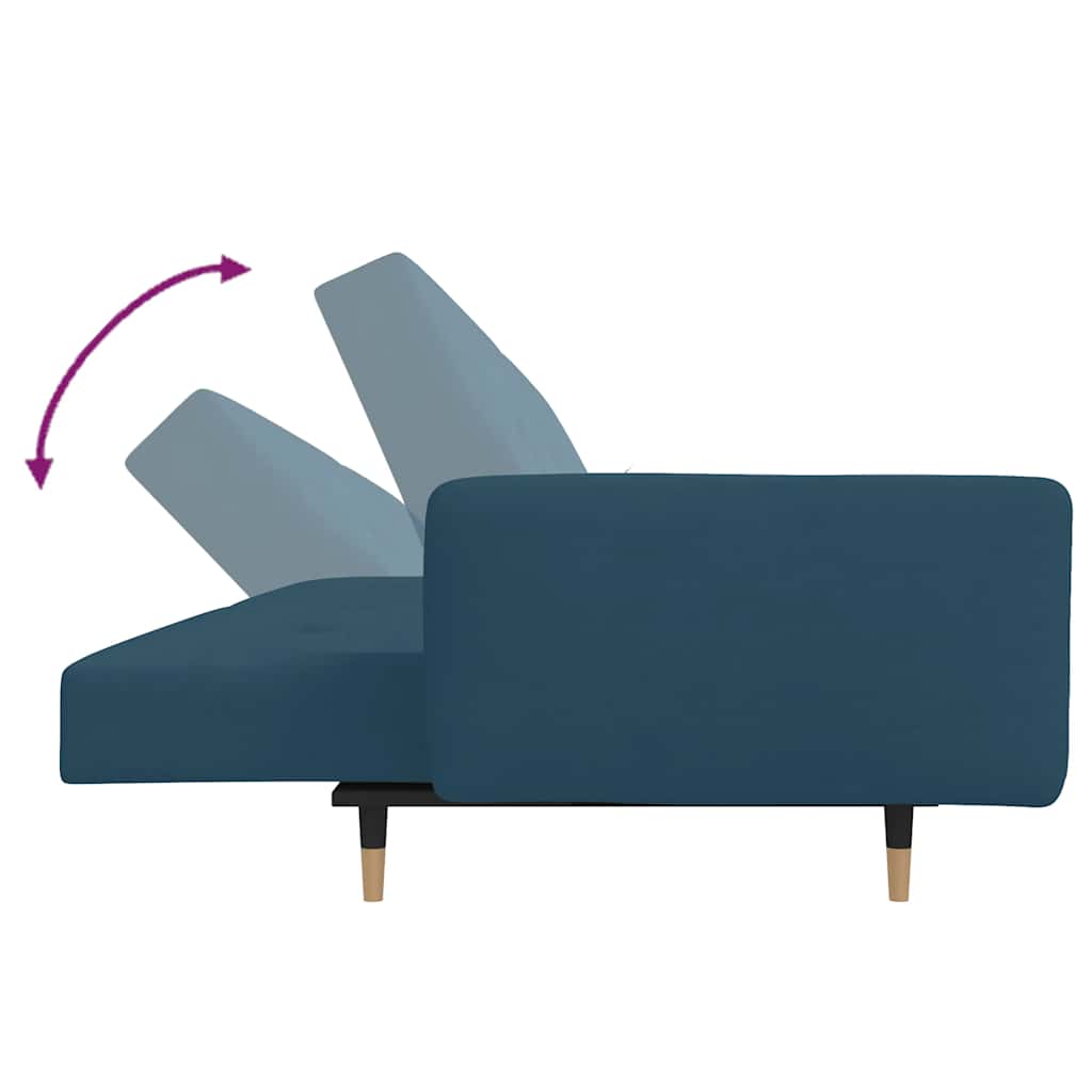Divano Letto a 2 Posti con 2 Cuscini Blu in Velluto | homemem39