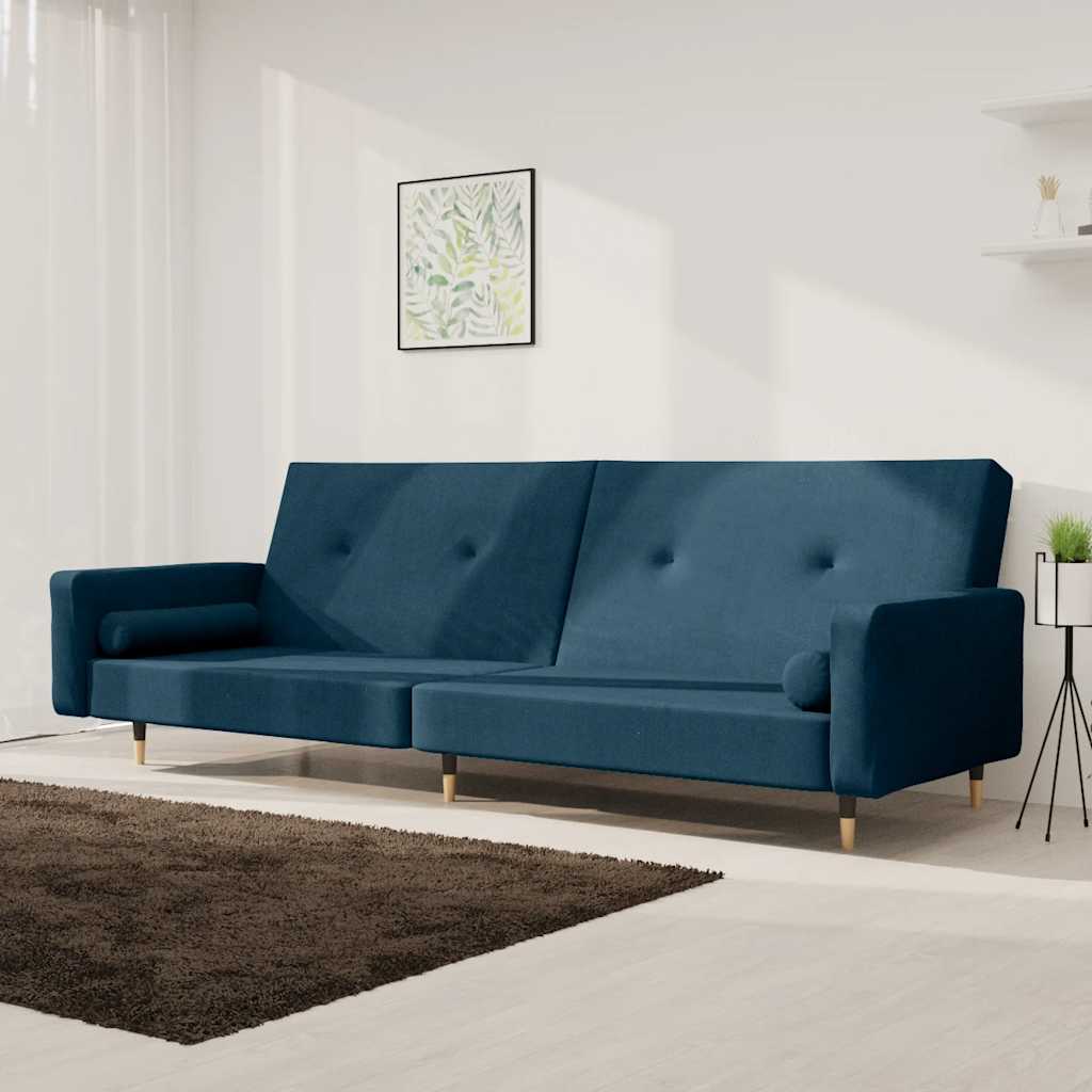 Divano Letto a 2 Posti con 2 Cuscini Blu in Velluto | homemem39