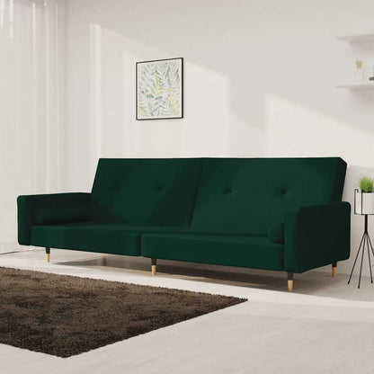 Divano Letto a 2 Posti con 2 Cuscini Verde Scuro in Velluto | homemem39