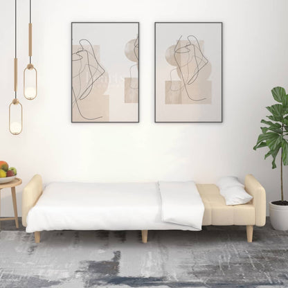 Divano Letto a 2 Posti Crema in Tessuto - homemem39