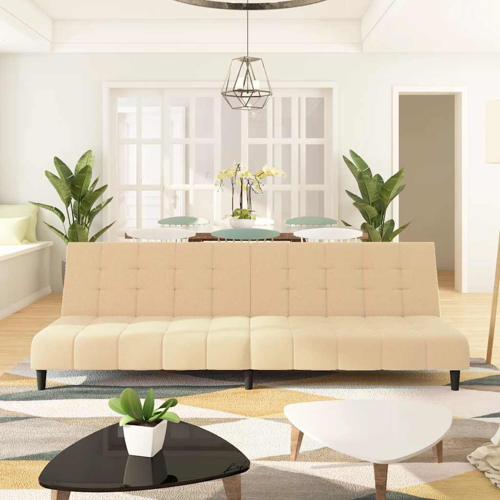 Divano Letto a 2 Posti Crema in Velluto - homemem39