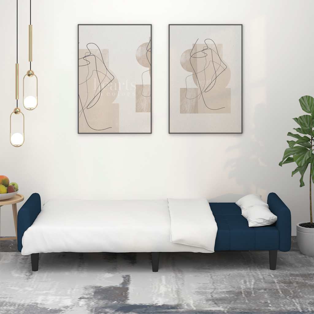 Divano Letto a 2 Posti Blu in Velluto - homemem39