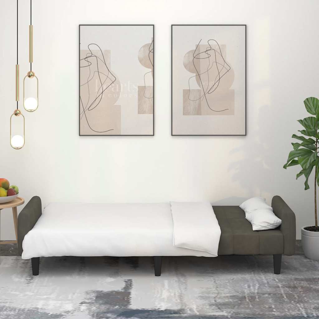 Divano Letto a 2 Posti Grigio Scuro in Velluto - homemem39