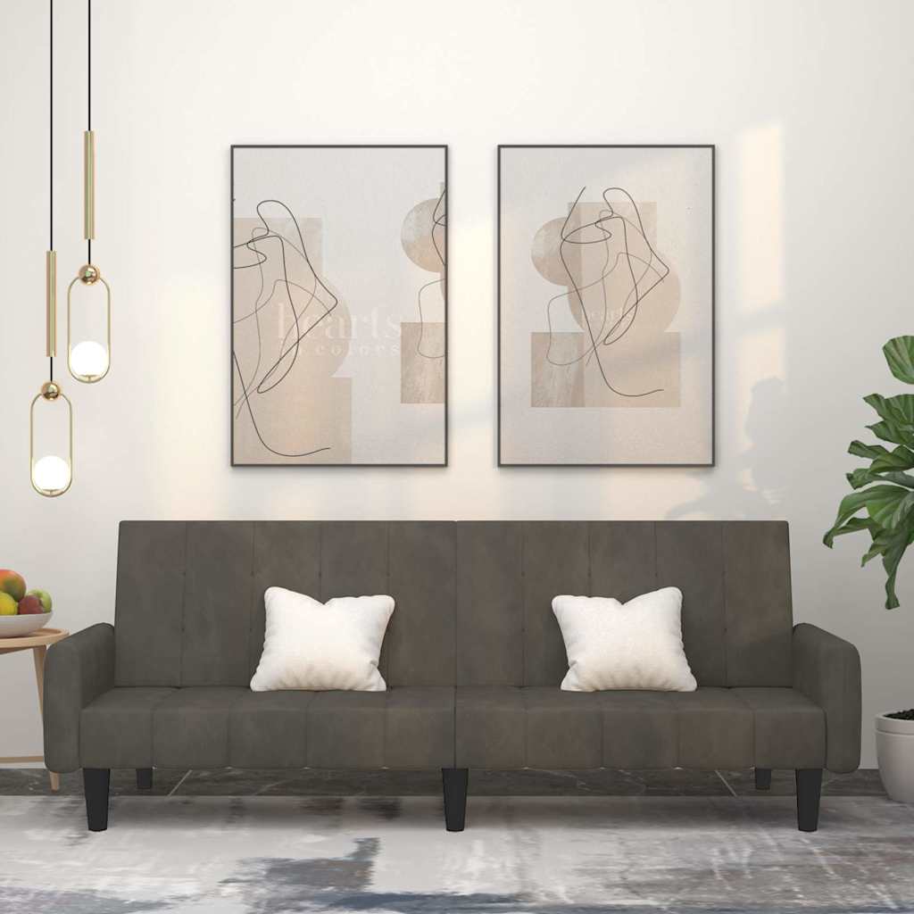 Divano Letto a 2 Posti Grigio Scuro in Velluto - homemem39