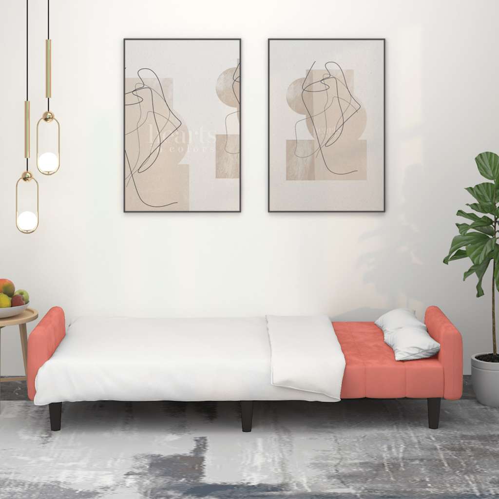 Divano Letto a 2 Posti Rosa in Velluto - homemem39