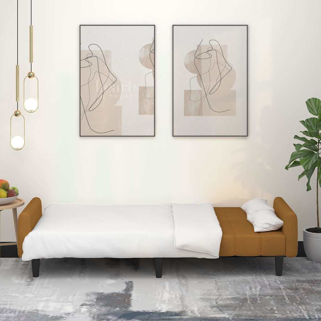 Divano Letto a 2 Posti Marrone in Velluto - homemem39