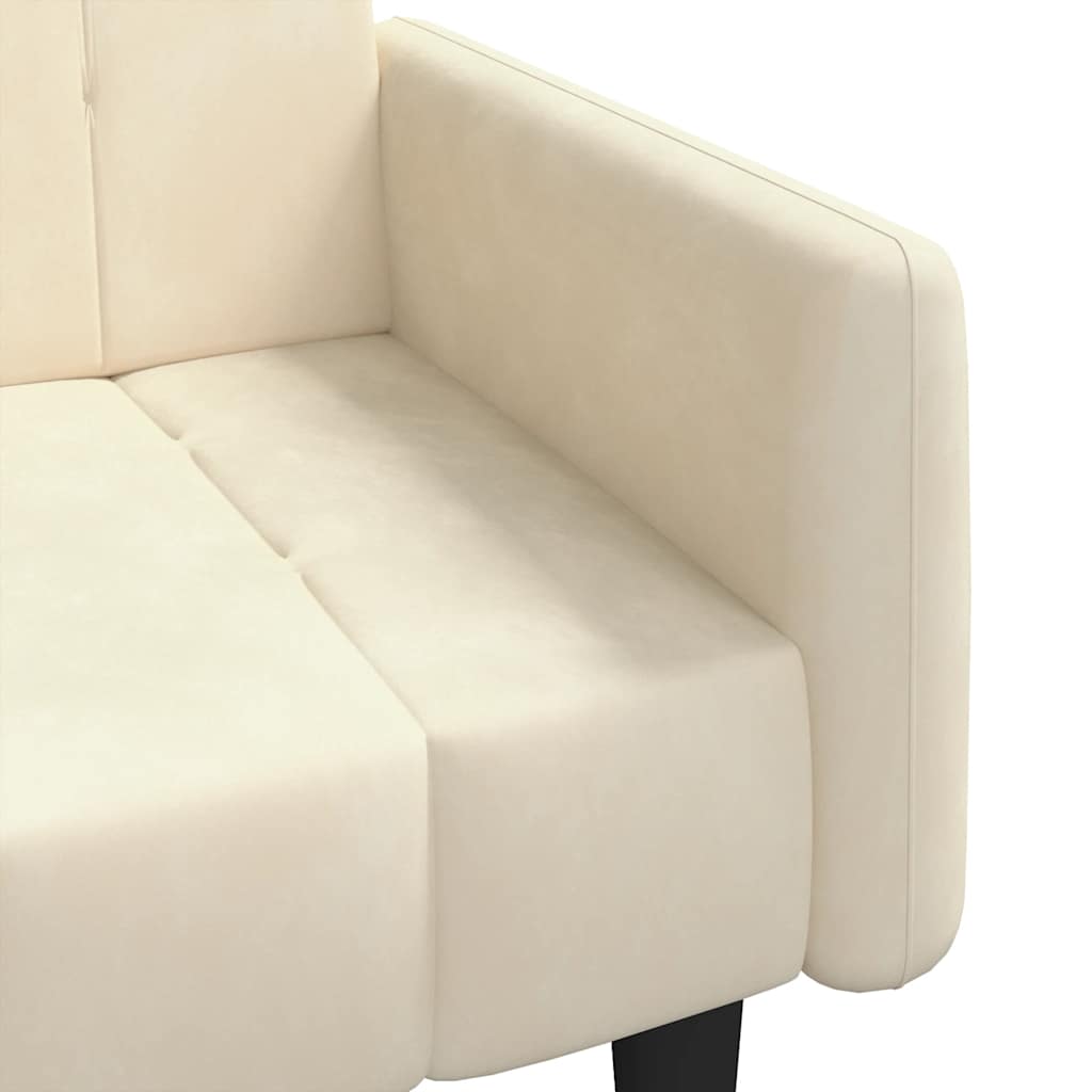 Divano Letto a 2 Posti Crema in Velluto - homemem39