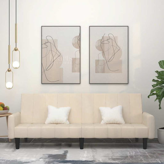 Divano Letto a 2 Posti Crema in Velluto - homemem39