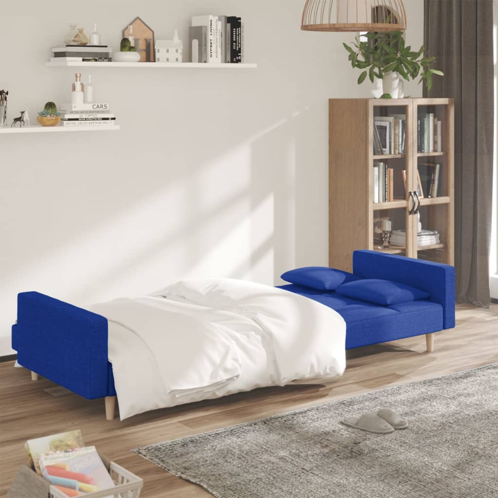 Divano Letto a 2 Posti con 2 Cuscini Blu in Tessuto | homemem39