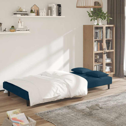 Divano Letto a 2 Posti con 2 Cuscini Blu in Velluto | homemem39