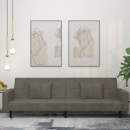 Divano Letto a 2 Posti con 2 Cuscini Grigio Scuro in Velluto - homemem39