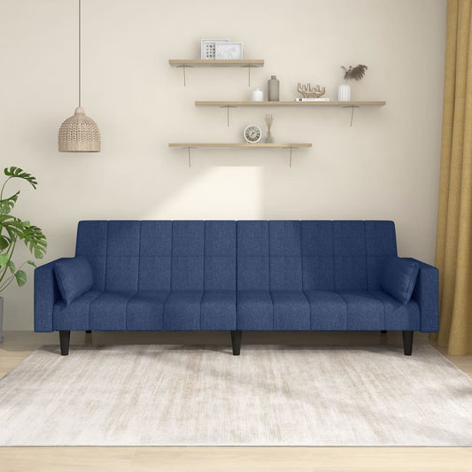 Divano Letto a 2 Posti con 2 Cuscini Blu in Tessuto | homemem39