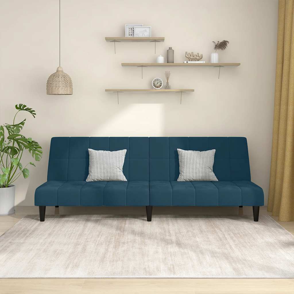 Divano Letto a 2 Posti Blu in Velluto | homemem39