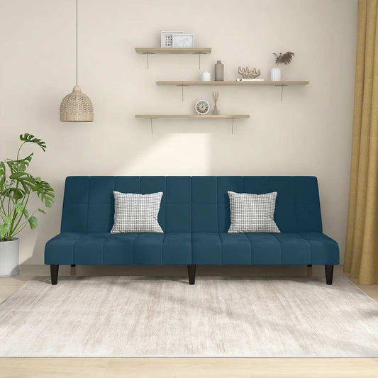 Divano Letto a 2 Posti Blu in Velluto | homemem39