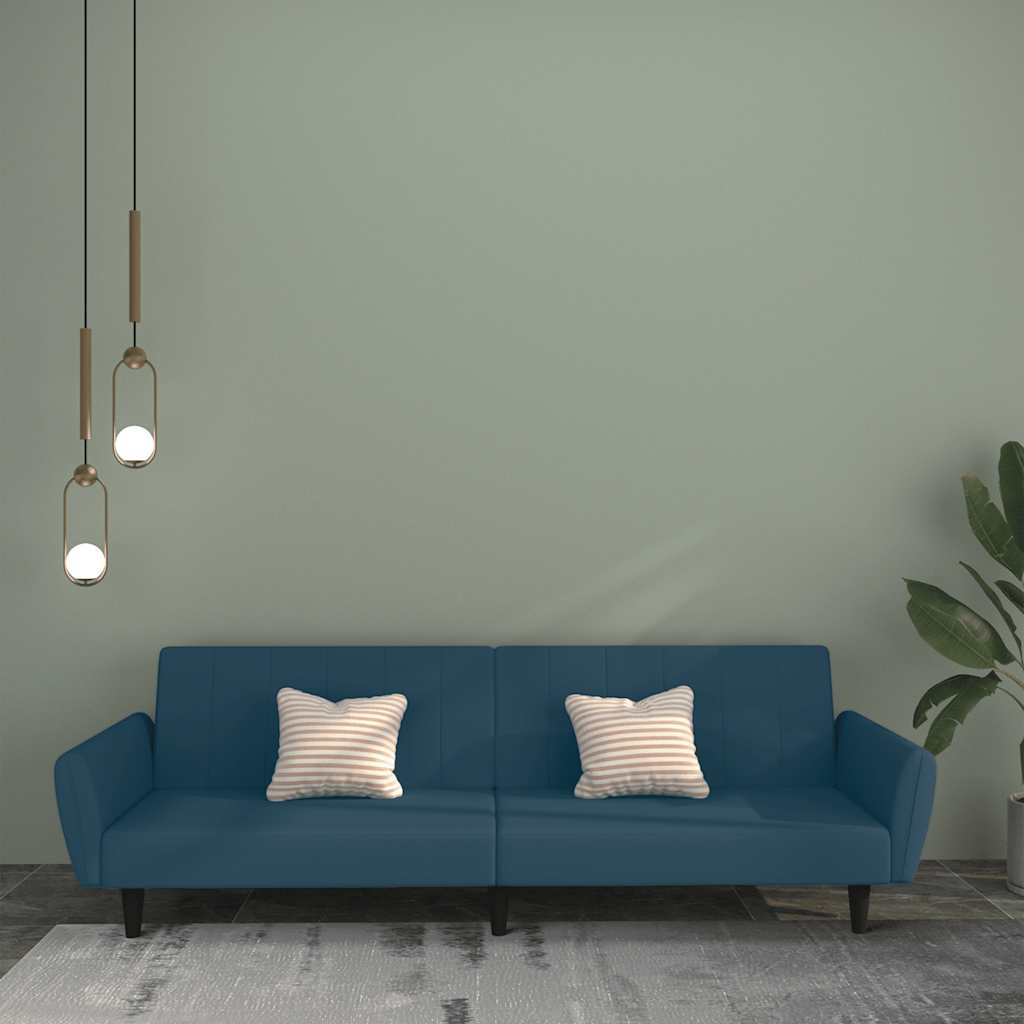 Divano Letto a 2 Posti Blu in Velluto | homemem39
