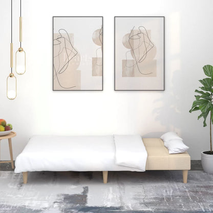 Divano Letto a 2 Posti Crema in Tessuto - homemem39