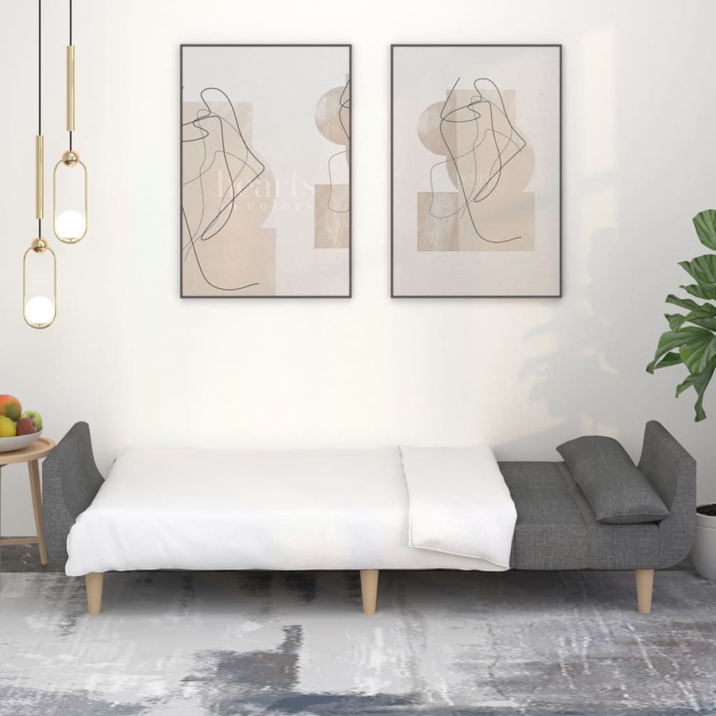 Divano Letto a 2 Posti con 2 Cuscini Grigio Chiaro in Tessuto - homemem39